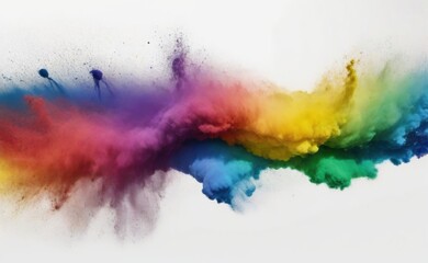 Fototapeta premium A vibrant explosion of multicolored powder bursts outwards against a stark white background