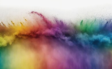 Fototapeta premium A vibrant explosion of multicolored powder bursts outwards against a stark white background