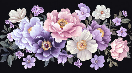 Romantic Pastel Flower Bouquet on Black Background for Valentine’s Day: Valentine's Day 