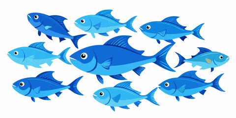 Collection set of blue fish isolated on white background.