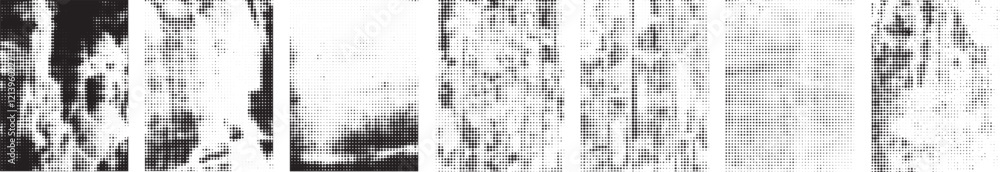 Aufkleber Halftone textures set. Collection of vector, half tone dots textures .Place halftone textured overlay over any Object to Create grunge ,dirty effect .Various halftone dots texture for your design. 