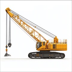 Fototapeta premium Crawler Crane isolated on white background. Crane icon. Heavy Machinery isolated on white. Construction Crane. Crawler Crane Design Element. Crane Vehicle Isolated for Designers. 