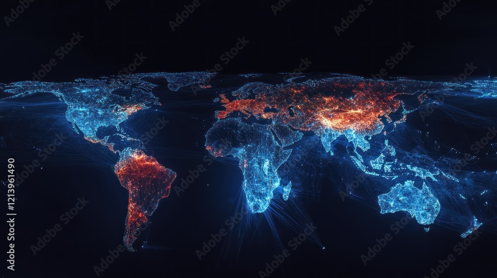 Poster Global Network Connections Illuminated World Map