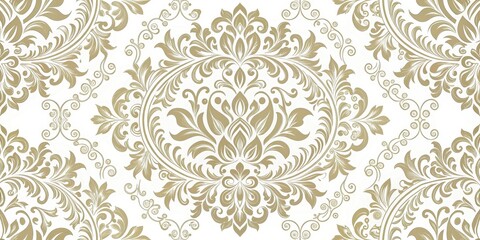 Elegant Damask Pattern on White Background, ornate motif, classic style