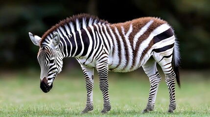 Zebra grazing in grassy field, wildlife sanctuary.  Use Nature documentary, wildlife book