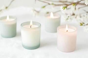Softly glowing candles arranged harmoniously, surrounded by deli