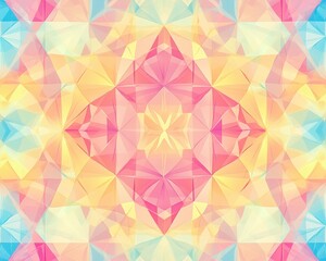Abstract Geometric Kaleidoscope Pattern with Pastel Colors and Transparency Effect.