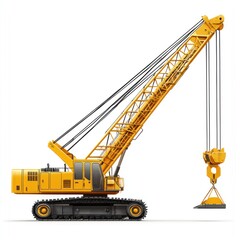 Crawler Crane isolated on white background. Crane icon. Heavy Machinery isolated on white. Construction Crane. Crawler Crane Design Element. Crane Vehicle Isolated for Designers.	