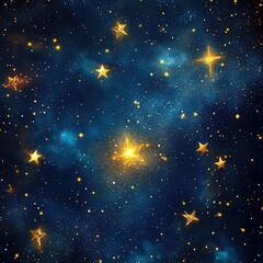 Fototapeta premium Golden Starry Night Sky with Sparkling Stars on Deep Blue Background.