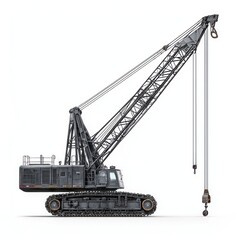 Crawler Crane isolated on white background. Crane icon. Heavy Machinery isolated on white. Construction Crane. Crawler Crane Design Element. Crane Vehicle Isolated for Designers.	