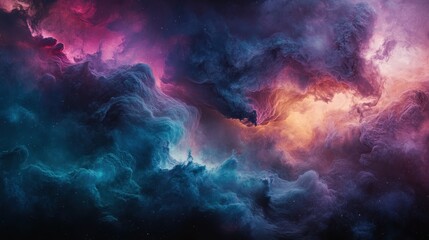 Colorful Nebulous Cosmic Clouds with Stars, Abstract Space Background.
