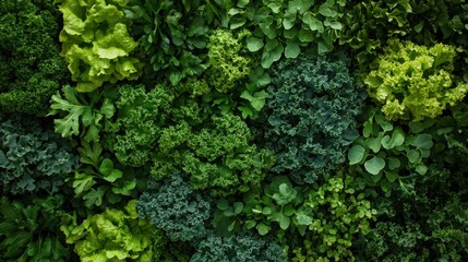 Lush Green Garden of Leafy Vegetables, Vertical Garden of Fresh Produce.