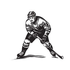 Fototapeta premium Hockey player on ice, focused action, graphic style