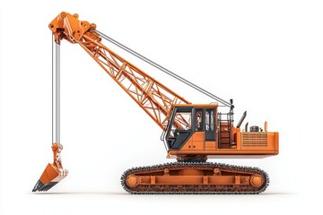 Crawler Crane isolated on white background. Crane icon. Heavy Machinery isolated on white. Construction Crane. Crawler Crane Design Element. Crane Vehicle Isolated for Designers.	