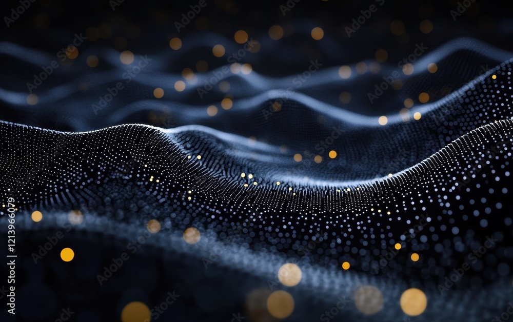 Aufkleber abstract digital wave with glowing particles and bokeh lights on dark background.