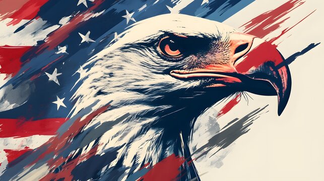 Patriotic eagle head with an American flag pattern, Independence Day theme