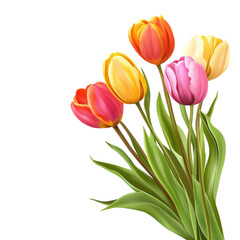 Fototapeta premium Spring Tulips Bouquet White Background on transparent background.