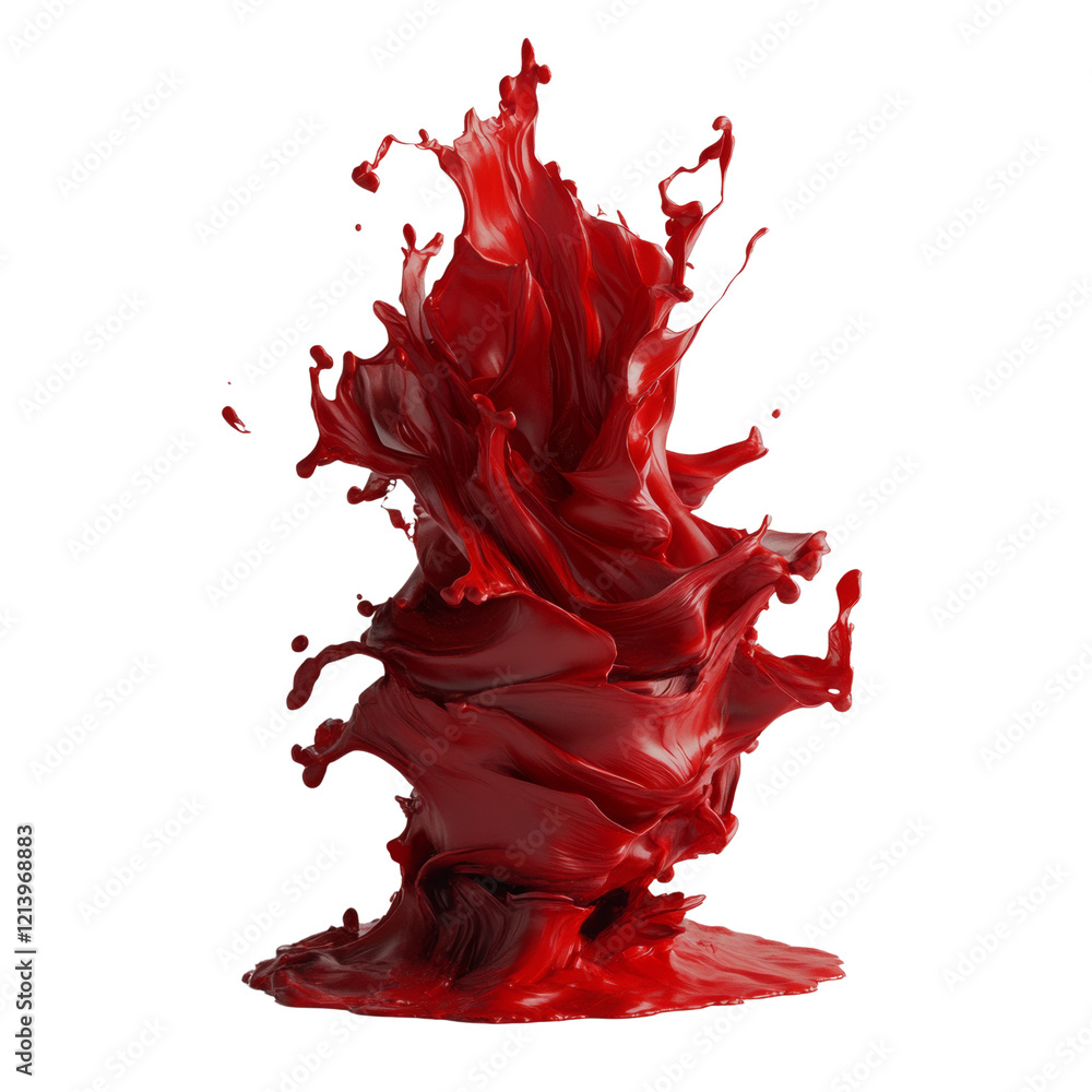 Poster A dynamic image showcases a red liquid exploding upwards in a visually striking and abstract manner.