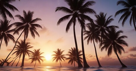 Vibrant tropical wave pattern with palm tree silhouettes, foliage, beachy, tropical