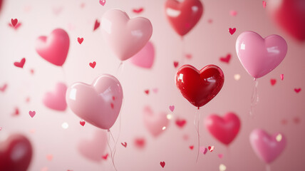 Valentine's Day Banner Background with Floating Red Hearts