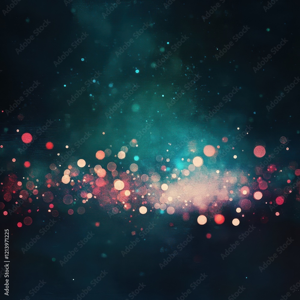 Poster abstract dark background with bokeh lights and textured paint.