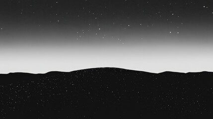 Minimalist Black and White Starry Night Sky Landscape with Soft Gradient Background.