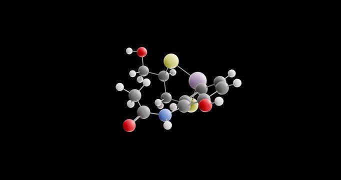 Arsthinol molecule, rotating 3D model of antiprotozoal agent, looped video on a black background