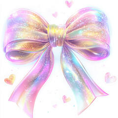 Elegant coquette-style holographic pastel bow with sparkling glitter details, perfect for Valentine’s Day designs.