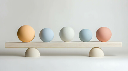 Pastel-colored spheres arranged in a balanced composition