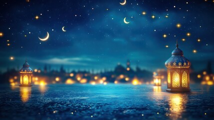 Illuminated Lanterns Under a Starlit Night Sky