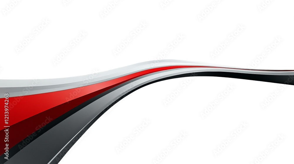 Poster the image shows an abstract design featuring a flowing wave of red grey and black stripes on a black
