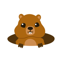 Groundhog Day. Cute Marmot. Groundhog. Spring is on the way! Marmot . Vector illustration, banner design with funny character isolated on white background. Flat design.