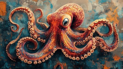 A playful octopus illustration with a textured pattern, combining dynamic shapes and vivid hues for an energetic and engaging look.