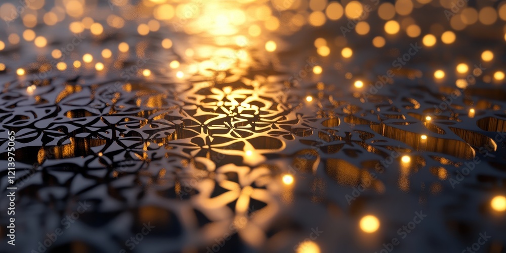 Poster abstract golden light bokeh on decorative pattern surface.