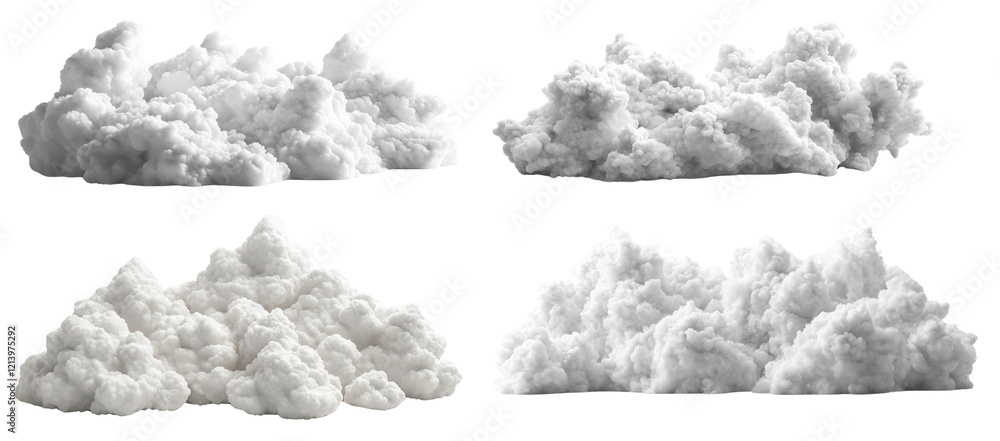 Poster the image displays four distinct, realistically rendered white cloud formations against a black back