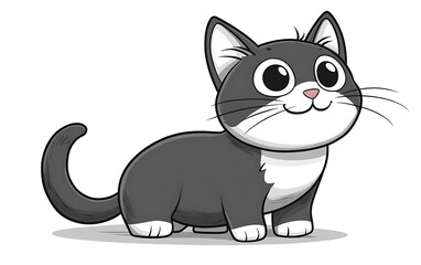 Obraz premium Cartoon Cat Standing, Looking Up, Adorable Design, for Children's Book, Educational Materials