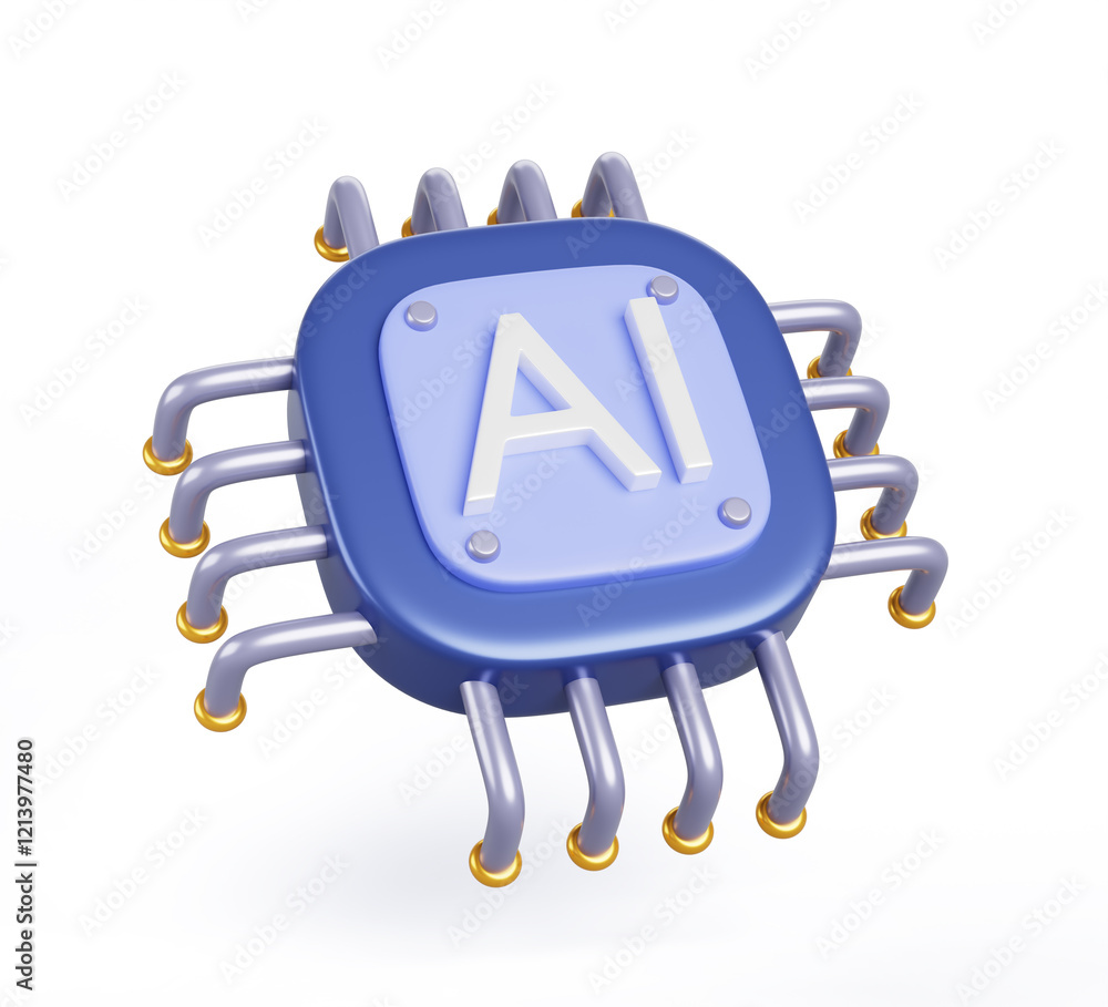 Fototapete 3d Artificial intelligence ai chip processor gpu icon. AI technology render, microcircuit, computer circuit board for data processing and machine learning isolated on white background. 3D illustration