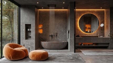 Luxurious Modern Bathroom with Freestanding Tub and Rain Shower