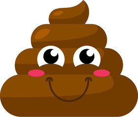 Brown shy embarrassed Emoji poop with big smile. Design element for reaction in social media. Funny icon. Simple cartoon vector element isolated on white background