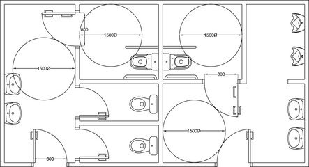 vector illustration design drawing site plan layout interior public toilet movement for disabled people.eps © ibu
