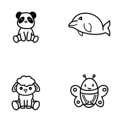 line art logos for cute and adorable children, including pandas, whales, goats, butterflies