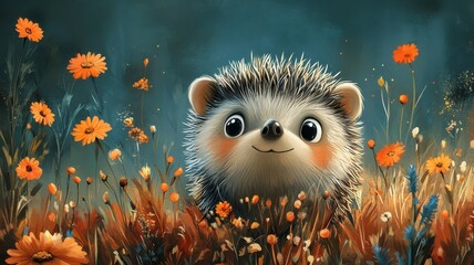 Playful, Textured pattern, a hedgehog illustrated with lively textures and patterns, showcasing vibrant colors and dynamic details for a fun and engaging appearance.