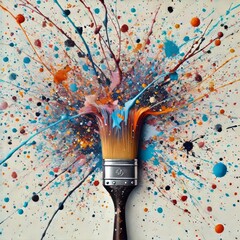 The brush is flicked or shaken to create random splatters of col