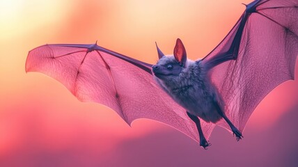 Background, a bat against a minimalist backdrop with subtle gradients and soft details, highlighting its unique features in a serene environment.