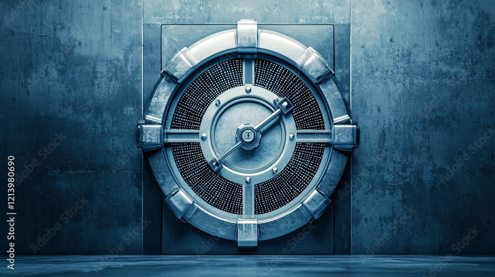 Poster a vault-like structure made of binary code, highlighting the concept of media privacy.