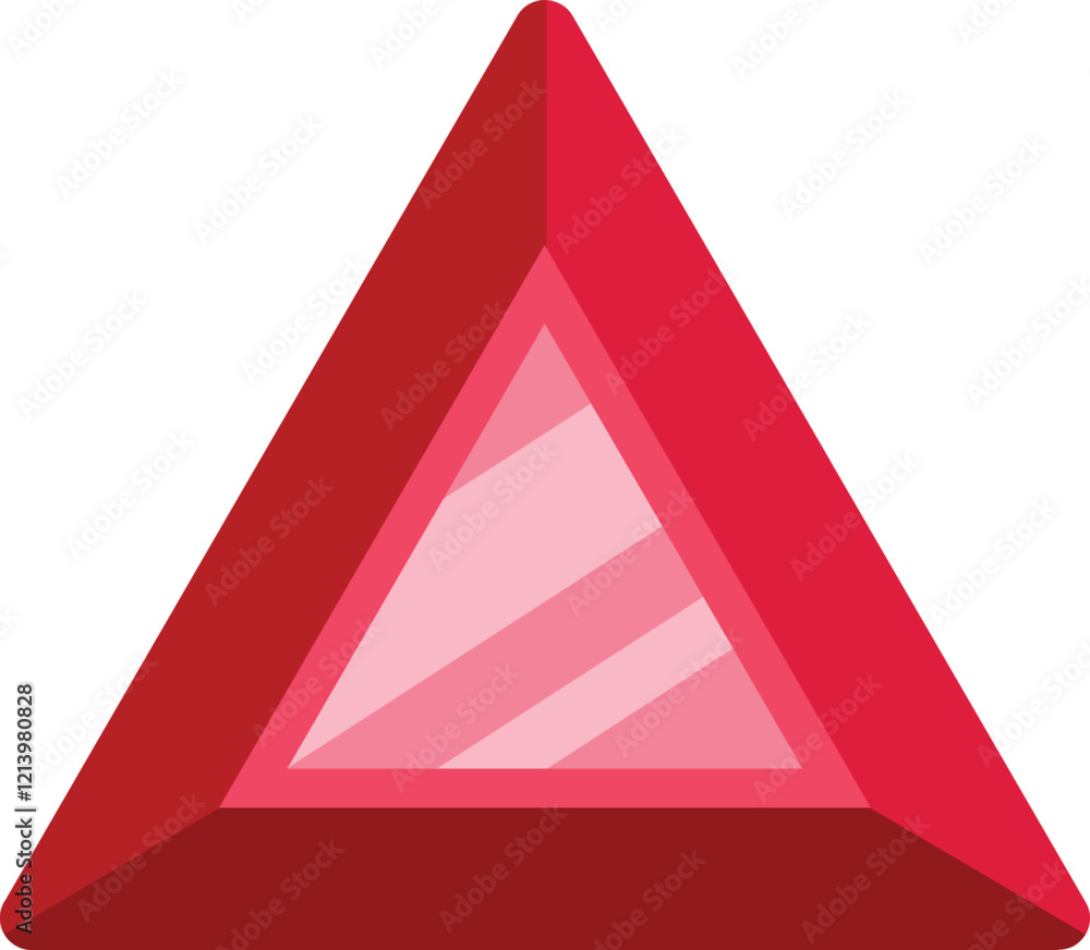 Poster red ruby gemstone shining brightly, with a triangular shape and facets, isolated on a white backgrou