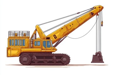 Naklejka premium Crawler Crane isolated on white background. Crane icon. Heavy Machinery isolated on white. Construction Crane. Crawler Crane Design Element. Crane Vehicle Isolated for Designers.