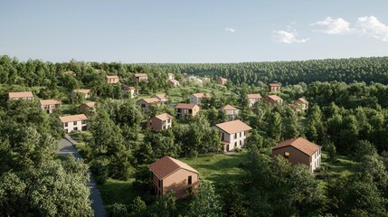 Serene Hillside Village Houses nestled in lush greenery