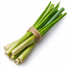 Fototapeta premium Fresh Lemongrass Stalks Bundle, Vibrant Green Herb, Culinary Ingredient, Isolated on White