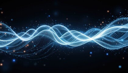Glowing wave energy flow, dark space, particle background, digital art